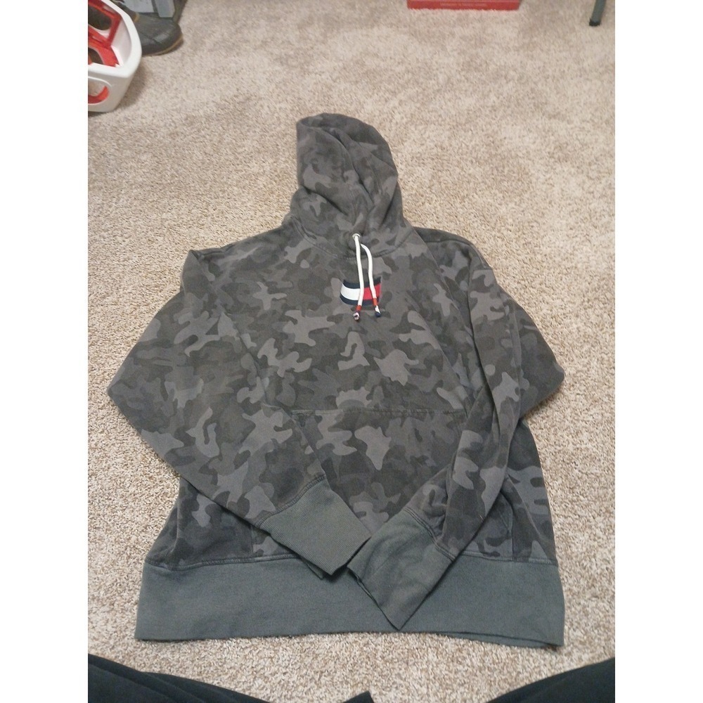Tommy Hilfiger Misses Sz. Large Black and Gray Hooded Sweatshirt Camo!!